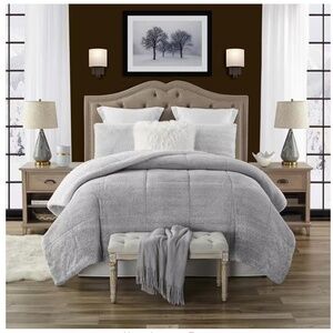 Premium Ultra-Soft 3-Piece Grey Faux Fur Reverse to Sherpa King/California King